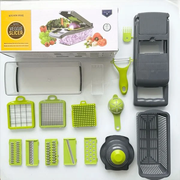 16 in 1 Multifunction Vegetable Cutter with Square Basket – Portable Chopper, Slicer & Grater - Image 2