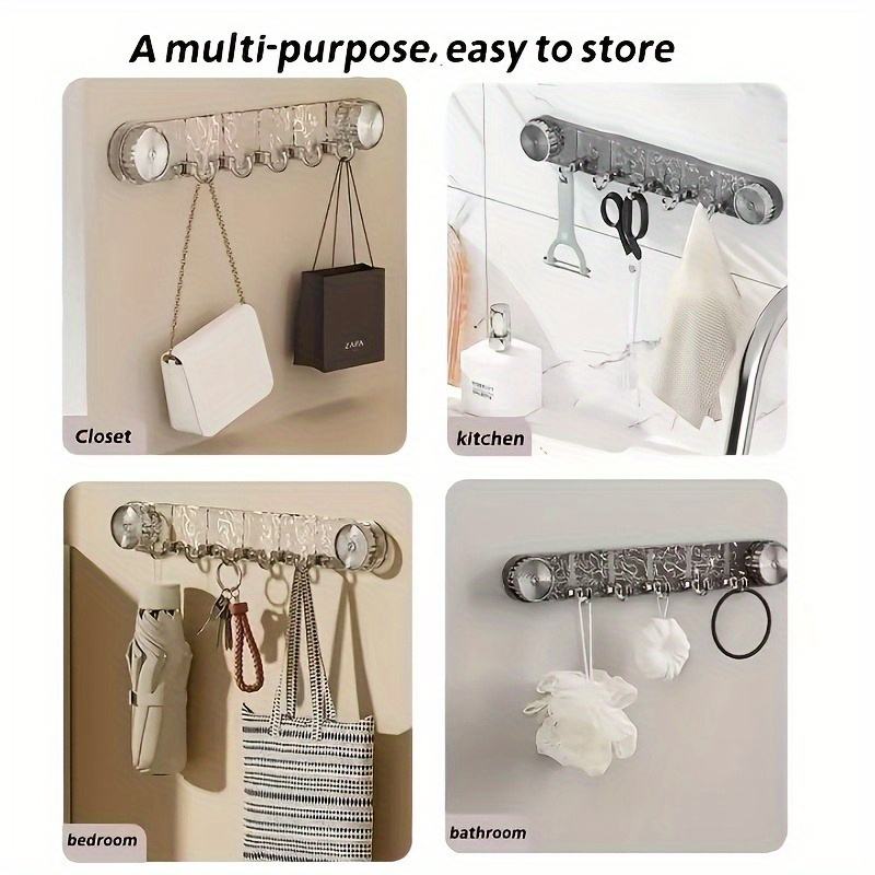 6 Hook Adhesive Wall Hook Rack for Kitchen and Bathroom